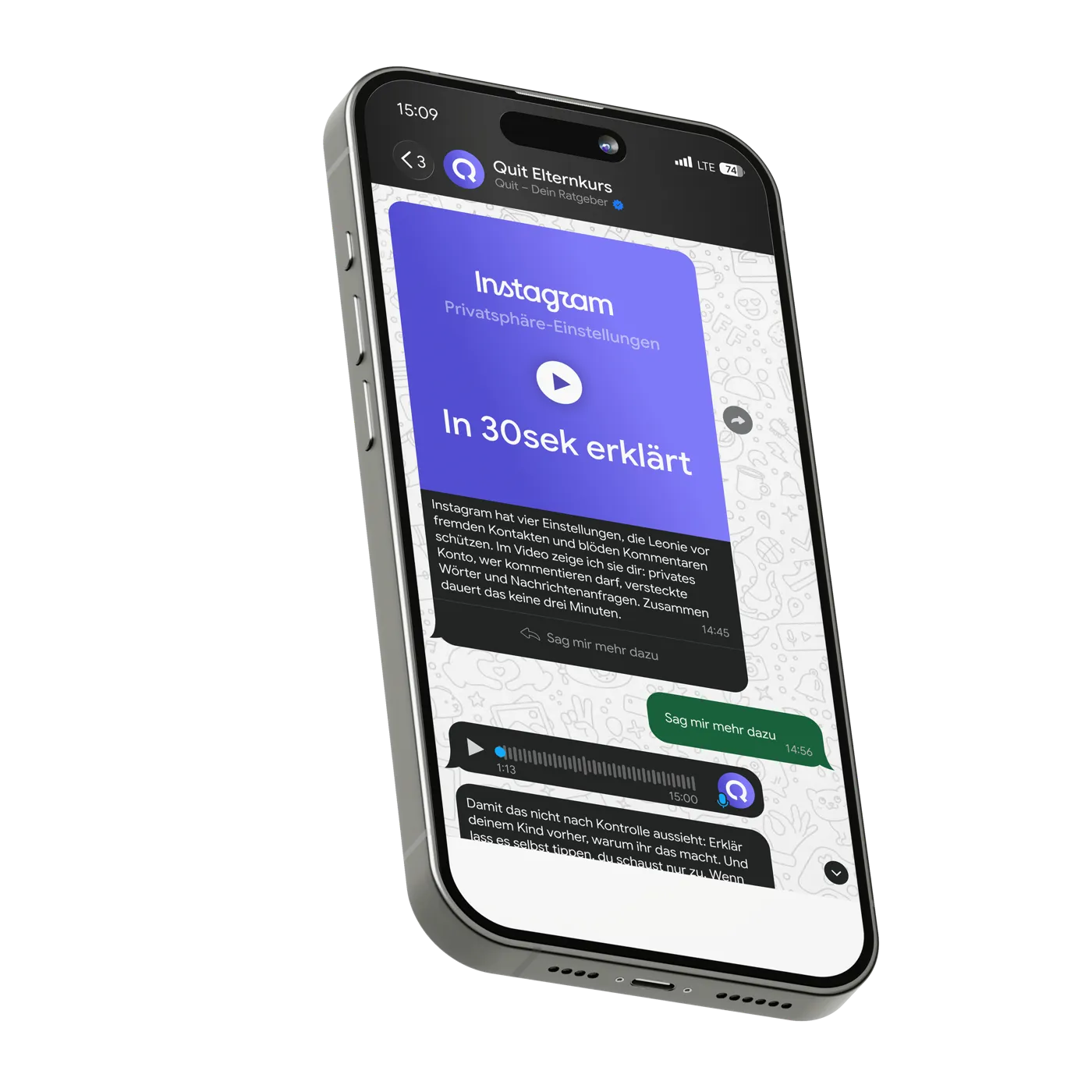 Chatverlauf des DADDEL-Elternkurses in WhatsApp auf einem Smartphone
